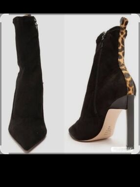 SCHUTZ Benine Lux Suede Bootie Black Leopard Stripe Back